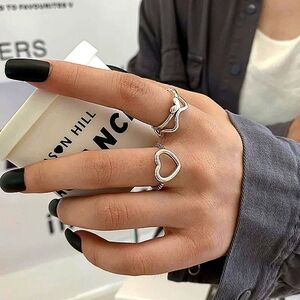 NEW‎ Women's 18k Gold S925 Silver Heart Ring One Size, Adjustable